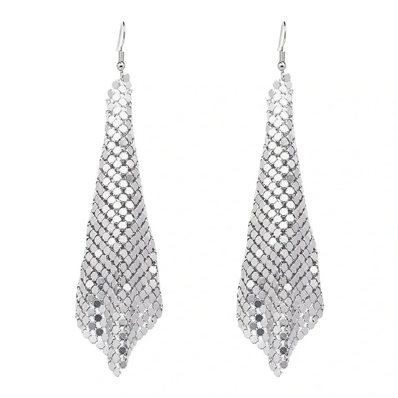 Metal Mesh Grid Earrings Silver - Picture 1 of 2